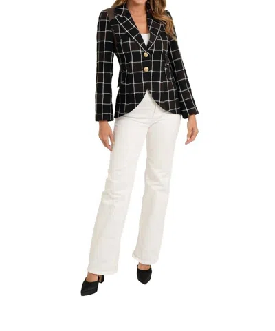 Love Token Window Pane Vegan Leather Trim Blazer In Multi In Black