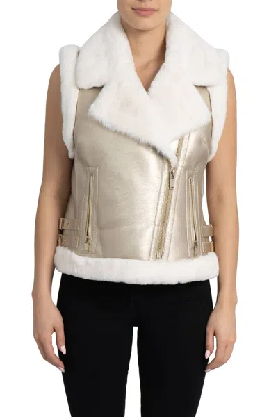 Love Token Zoe Moto Vest In Gold In Neutral