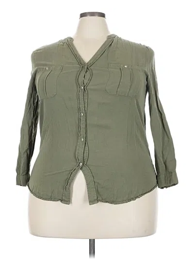 Pre-owned Love Tree 3/4 Sleeve Button Down Shirt In Green