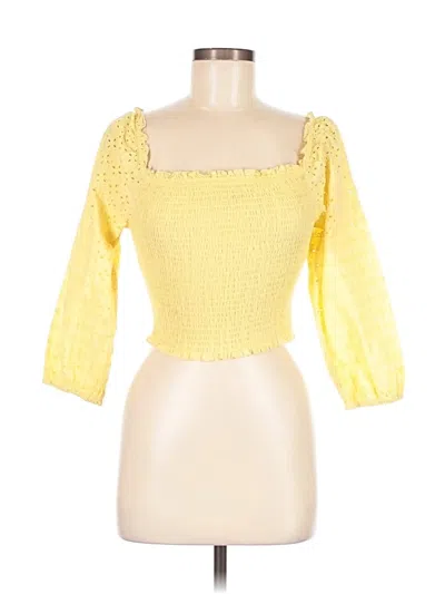 Pre-owned Love Tree 3/4 Sleeve Top Yellow Square Neckline Tops