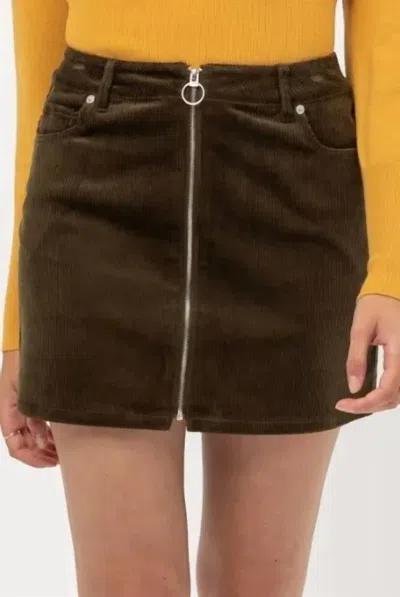 Love Tree Corduroy Zipper Front Skirt In Olive In Brown