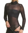 Love Tree Hannah Long Sleeve Black Sheer Bodysuit In Black