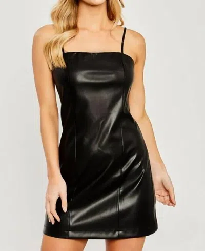 Love Tree Janis Vegan Leather Strap Mini Dress In Black