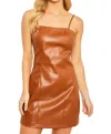 Love Tree Janis Vegan Leather Strap Mini Dress In Brown In Brown