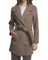 Love Tree Lapel Collared Trench Coat With Waist Tie In Greystone In Brown