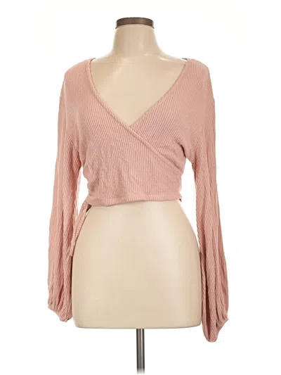 Pre-owned Love Tree Long Sleeve Top Pink Plunge Neckline Tops