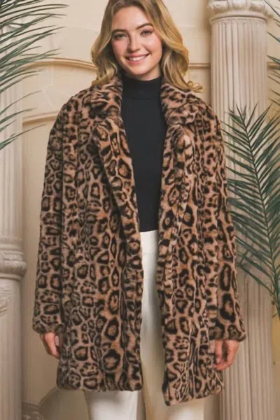 Love Tree Midi Faux Fur Jacket In Leopard In Multi