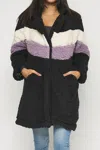 Love Tree Sherpa Zipper Color Block In Black In Black