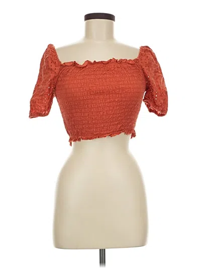 Pre-owned Love Tree Short Sleeve Top Orange Sweetheart Neckline Tops