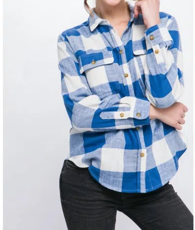 Love Tree Women's Plaid Collared Shirt With Front Pockets In Blue In Red