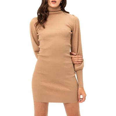 Love Tree Womens Turtleneck Mini Sweaterdress In Brown