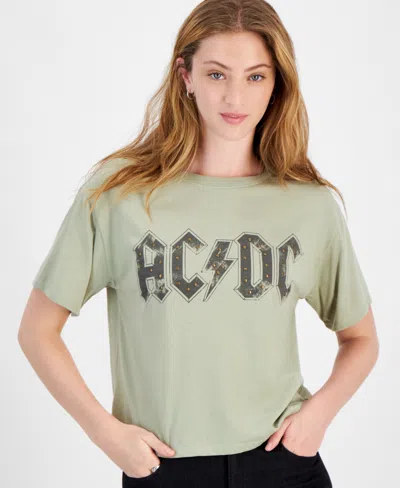 Love Tribe Juniors' Acdc Cotton Crop Crewneck Tee In Tea