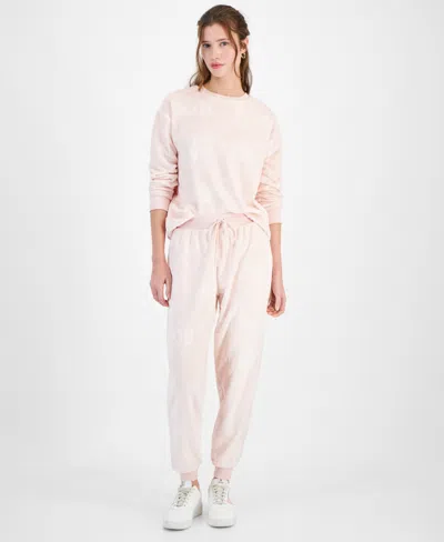 Love Tribe Juniors' Ac/dc Embossed Velour Jogger Sweatpants In Ballet Slipper