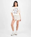 Love Tribe Juniors Autumn Dancing Snoopy Shorts T Shirt In Brown