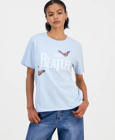 Love Tribe Juniors' Beatles Butterfly Graphic T-shirt In Blue