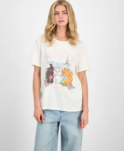 Love Tribe Juniors' Bonjour Graphic-print T-shirt In White