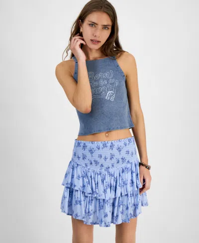 Love Tribe Juniors' Born To Be A Cowgirl Graphic Tank Top In Blue Fusion