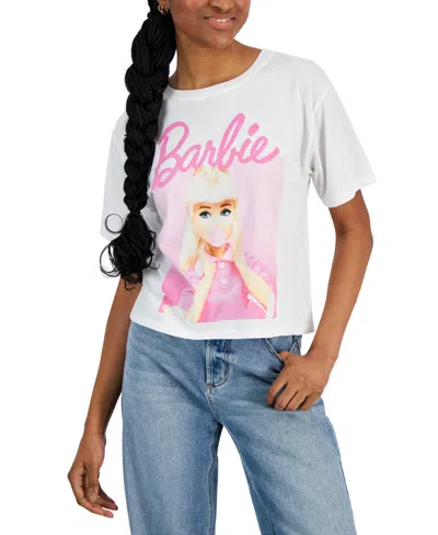 Love Tribe Juniors' Bubblegum Barbie Crewneck Tee In White