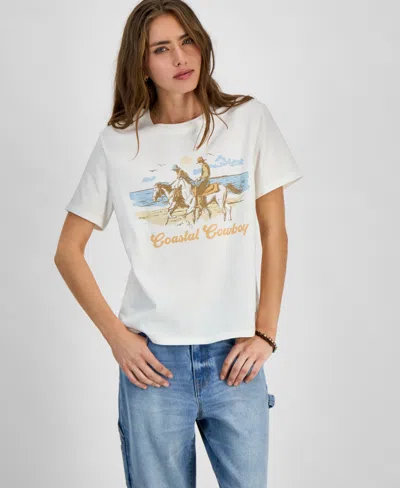 Love Tribe Juniors' Coastal Cowboy Graphic T-shirt In Egret