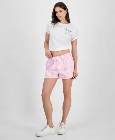 Love Tribe Juniors' Gingham Cotton Boxer Shorts In Pink