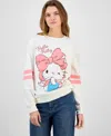 Love Tribe Juniors' Hello Kitty Bow Cotton Crewneck Sweatshirt In White