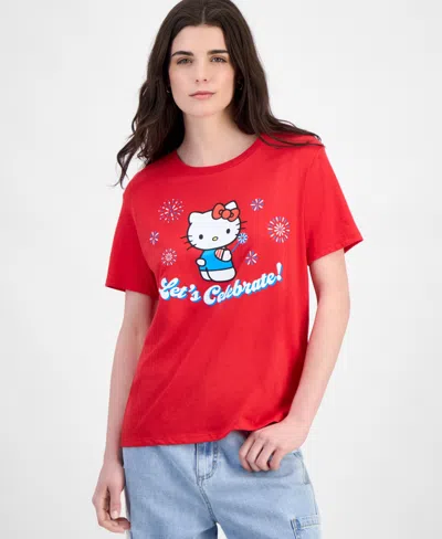 Love Tribe Juniors' Hello Kitty Fireworks Graphic-print Crewneck Tee