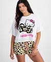 Love Tribe Juniors Hello Kitty Leopard Tee Pull On Lounge Shorts In Bright White