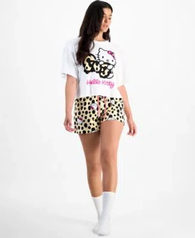Love Tribe Juniors Hello Kitty Leopard Tee Pull On Lounge Shorts