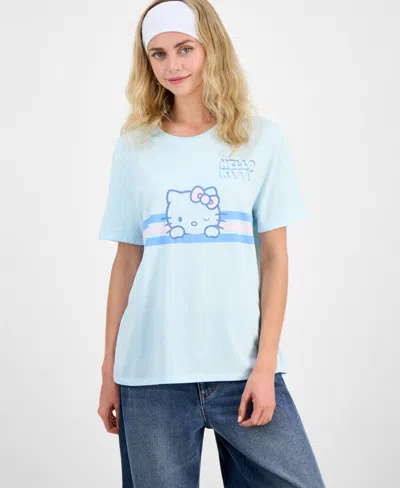 Love Tribe Juniors' Hello Kitty Stripe Graphic Print T-shirt In Blue