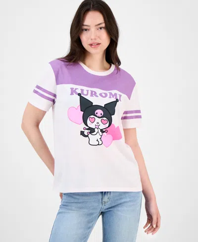 Love Tribe Juniors' Kuromi Crewneck Football T-shirt In White