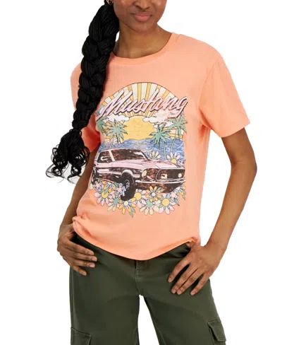 Love Tribe Juniors' Mustang Short-sleeve Crewneck Tee In Calypso Coral