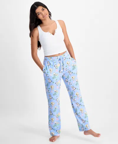 Love Tribe Juniors' Peanuts Floral-print Lounge Pants In Baby Blue