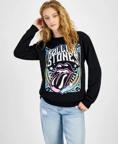 Love Tribe Juniors' Rolling Stones Crewneck Sweatshirt In Black