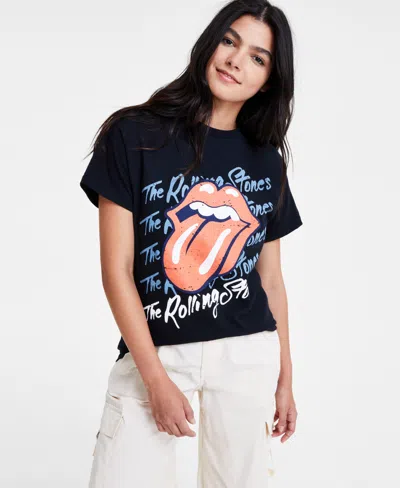 Love Tribe Juniors' Rolling Stones Crewneck T-shirt In Black