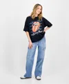 Love Tribe Juniors' Rolling Stones Graphic Oversized Tee In Black