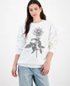 Love Tribe Juniors' Rose Photo Graphic Sweatshirt In White
