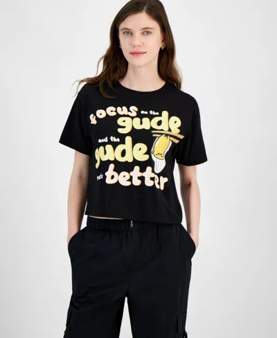 Love Tribe Juniors' Sanrio Gudetama Graphic T-shirt In Black