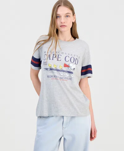 Love Tribe Juniors' Snoopy Cape Cod Graphic T-shirt In Gray