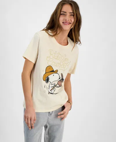Love Tribe Juniors' Snoopy Cowboy Graphic T-shirt In Bleached Sand