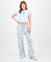 Love Tribe Juniors Snoopy Crewneck T Shirt Snoopy Allover Print Drawstring Pants In Brown