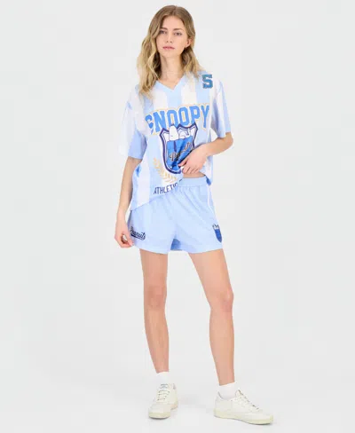 Love Tribe Juniors' Snoopy Graphic-print Jersey Shorts In Blue