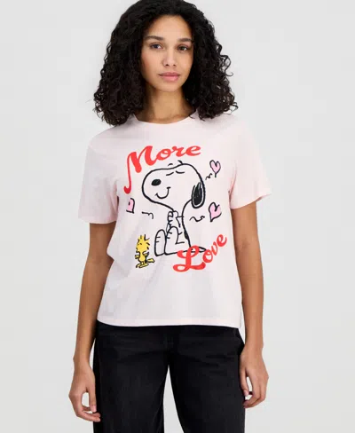 Love Tribe Juniors' Snoopy Valentine's Day Crewneck Graphic T-shirt In White