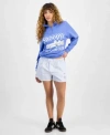 Love Tribe Juniors Snoopy Zip Neck Sweatshirt Striped Snoopy Boxer Shorts In Provence Blue