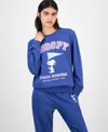 Love Tribe Juniors' Sporty Snoopy Crewneck Sweatshirt In Blue