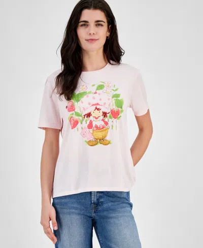 Love Tribe Juniors' Strawberry Shortcake Crewneck Tee In Light Pink