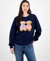 Love Tribe Juniors' Teddy Bear Nyc & La Graphic Sweatshirt In Blue
