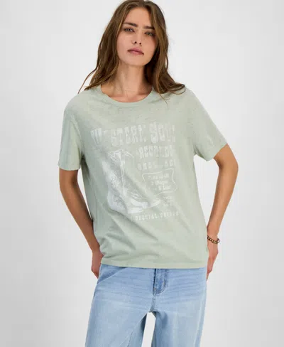 Love Tribe Juniors' Western Soul Records Graphic T-shirt In Desert Sage
