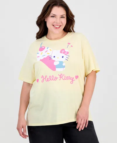 Love Tribe Plus Size Hello Kitty Ice Cream Retro Cotton-blend Short-sleeve Crewneck T-shirt In Yellow