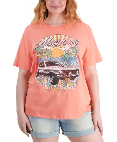 Love Tribe Plus Size Short-sleeve Mustang Graphic T-shirt In Calypso Coral