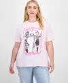 Love Tribe Trendy Plus Clueless Crewneck Drop-shoulder Tee In Pink